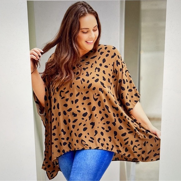 Leopard Animal Print Flowy Oversized Tunic Top Brown Black Plus Size 3X - Picture 4 of 5